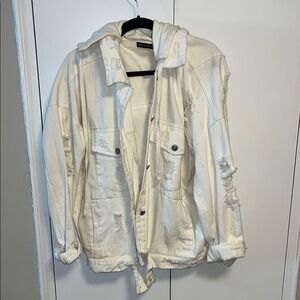 Chic White Distressed Denim Jacket